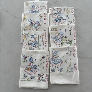 7 Vintage UNEMBROIDERED Sunbonnet Sue Days Of The Week Tea Towel Set  READ